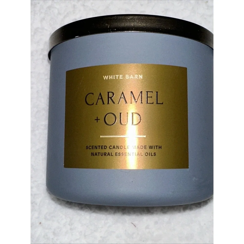 White Barn Bath & Body Works Caramel + Oud 3-Wick Scented Candle 14.5 oz Gold